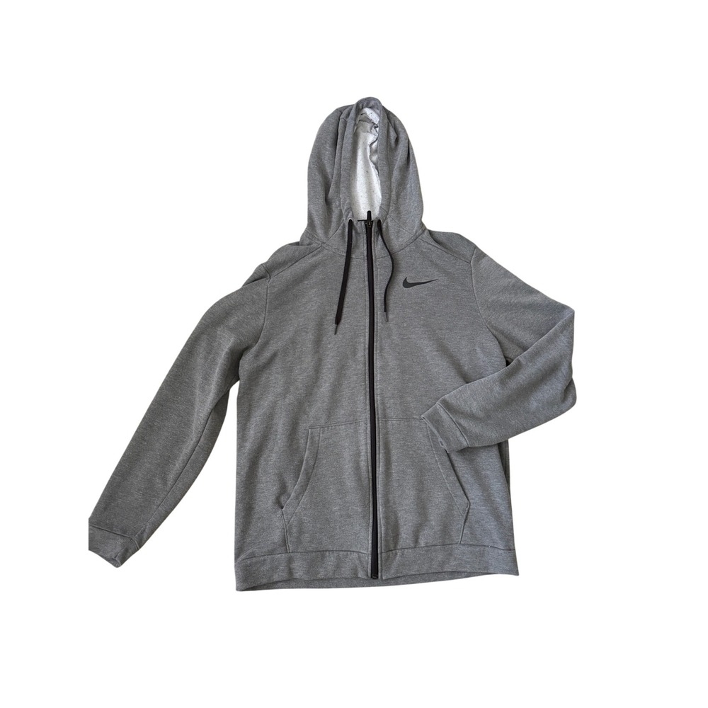 Nike Dri-FIT Full Zip Hoodie Sporty Streetwear Gray Polyester Mens Large